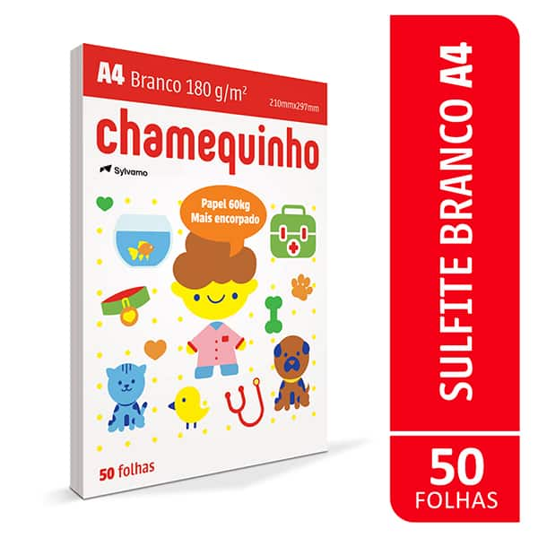 Papel Sulfite Alta Qualidade Chamequinho Branco A4, 180g, 210x297mm, 50 Folhas - PT 50 FL