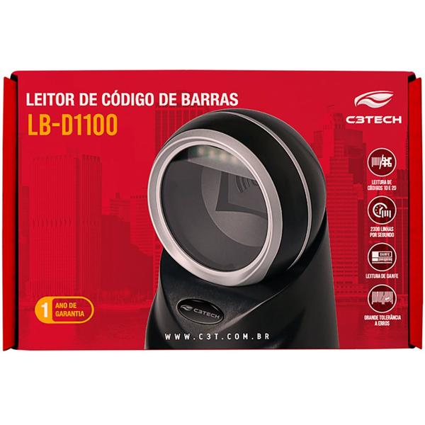 Leitor de código de barras 2D Sensor CMOS, USB, LB-D1100BK, C3Tech - CX 1 UN