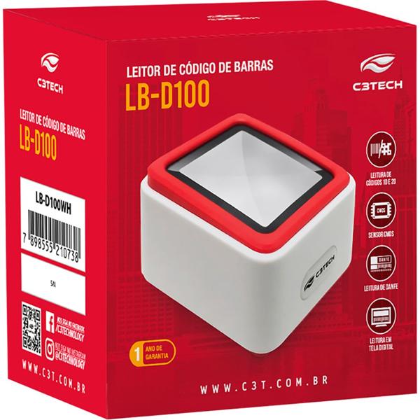 Leitor de código de barras 2D Sensor CMOS, USB, LB-D100WH, C3Tech - CX 1 UN