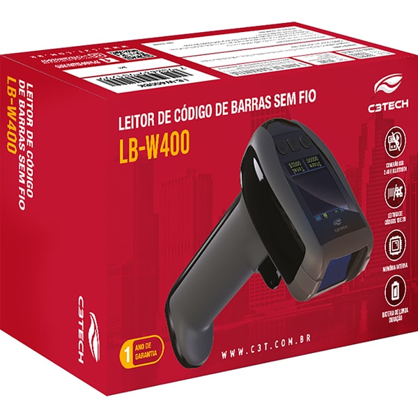 Leitor de código de barras 1D/2D sem fio, Bluetooth, Preto, LB-W400BK, C3Tech - CX 1 UN