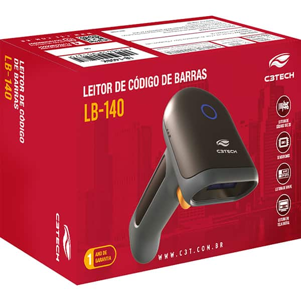 Leitor de código de barras 1D/2D, USB, Preto, LB-140BK, C3Tech - CX 1 UN