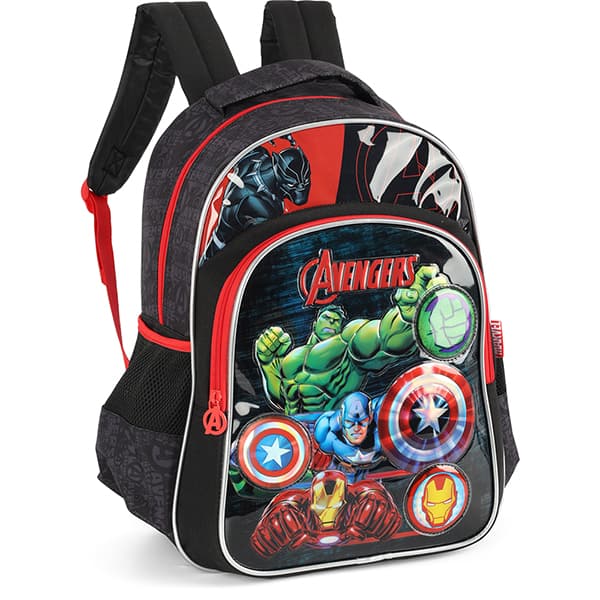 Mochila escolar em poliéster, Avengers, Preto, IS41611AG, Luxcel - PT 1 UN