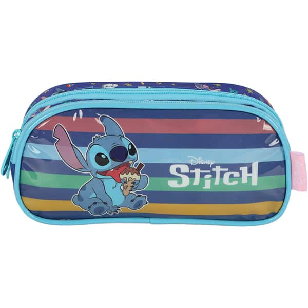 Estojo escolar duplo em poliéster, Stitch, Azul, EI41534SC, Luxcel - PT 1 UN