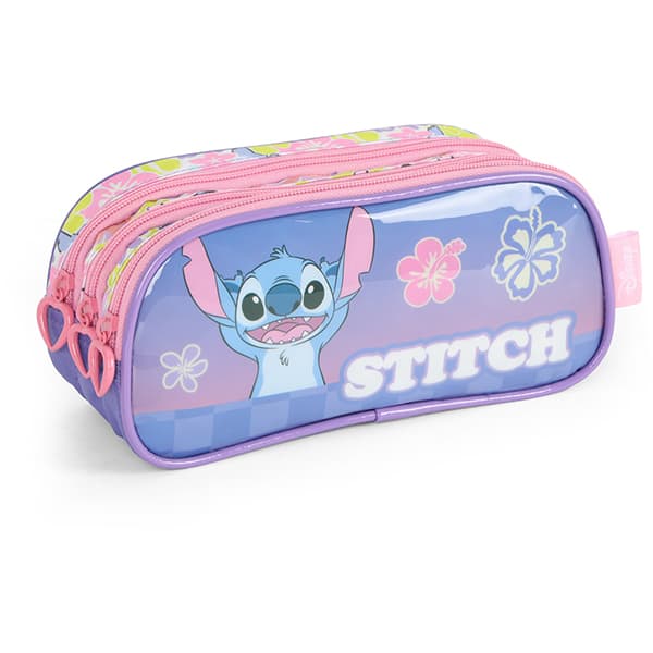 Estojo Escolar Triplo em Poliéster Stitch Disney, EI41544SC, Luxcel - PT 1 UN