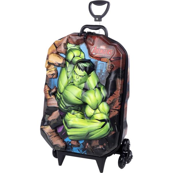 Mochila Escolar Infantil de Rodinhas Marvel Vingadores Avengers Hulk em EVA Maxtoy - PT 1 UN