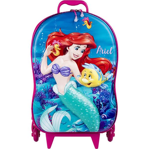 Mochila Escolar Infantil de Rodinhas Disney Princesas Ariel em EVA Maxtoy - PT 1 UN