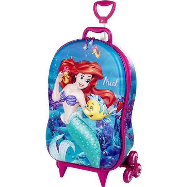 Mochila Escolar Infantil de Rodinhas Disney Princesas Ariel em EVA Maxtoy - PT 1 UN