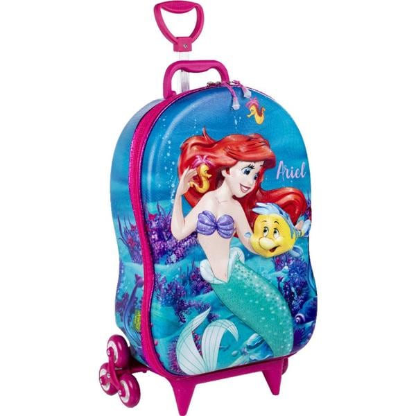 Mochila Escolar Infantil de Rodinhas Disney Princesas Ariel em EVA Maxtoy - PT 1 UN