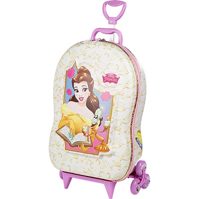 Mochila Escolar Infantil de Rodinhas Disney Princesas Bela em EVA Maxtoy - PT 1 UN