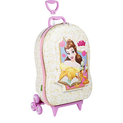 Mochila Escolar Infantil de Rodinhas Princesas Disney Bela em EVA Maxtoy - PT 1 UN