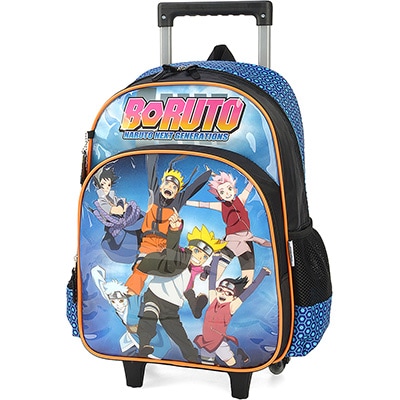 Mochila Escolar Infantil de Rodinhas Naruto Boruto em Poliéster Luxcel - PT 1 UN