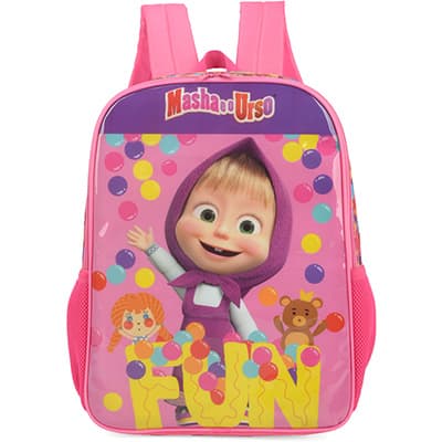 Mochila poliéster, Masha e o Urso, Rosa, IS37501MU, Luxcel - PT 1 UN