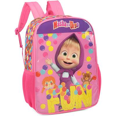 Mochila poliéster, Masha e o Urso, Rosa, IS37501MU, Luxcel - PT 1 UN