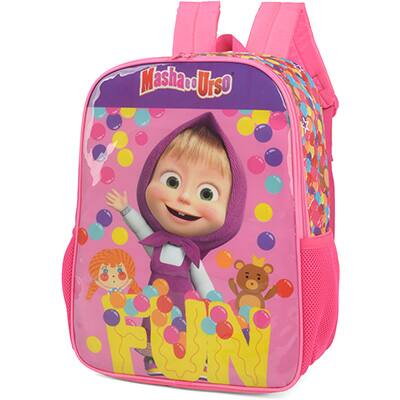 Mochila poliéster, Masha e o Urso, Rosa, IS37501MU, Luxcel - PT 1 UN
