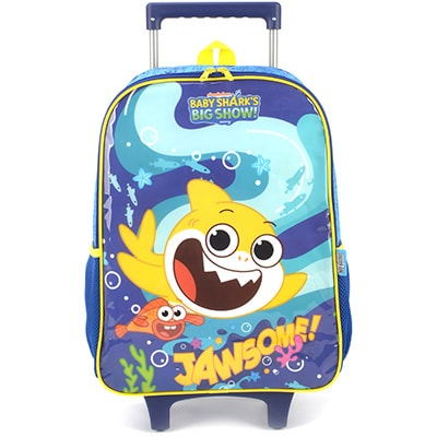 Mochila Escolar Infantil de Rodinhas Baby Shark em Poliéster Luxcel - PT 1 UN