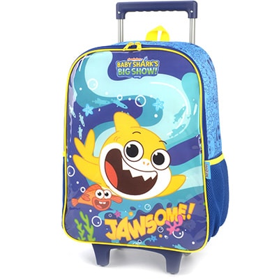 Mochila Escolar Infantil de Rodinhas Baby Shark em Poliéster Luxcel - PT 1 UN