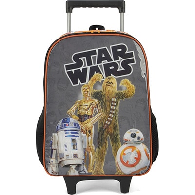 Mochila Escolar Infantil de Rodinhas Star Wars em Poliéster Luxcel - PT 1 UN