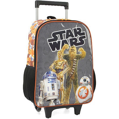 Mochila Escolar Infantil de Rodinhas Star Wars em Poliéster Luxcel - PT 1 UN