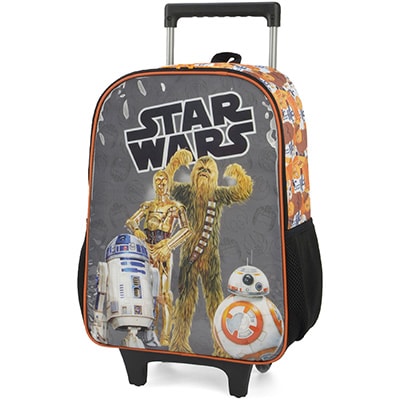 Mochila Escolar Infantil de Rodinhas Star Wars em Poliéster Luxcel - PT 1 UN