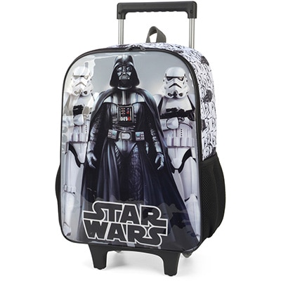 Mochila Escolar Infantil de Rodinhas Star Wars em Poliéster Luxcel - PT 1 UN