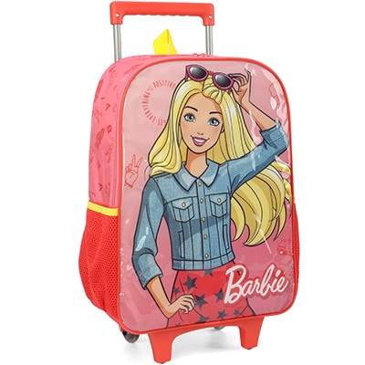 Mochila Escolar Infantil de Rodinhas Barbie Mattel em Poliéster Luxcel - PT 1 UN