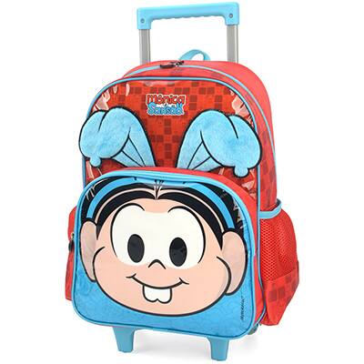 Mochila Escolar Infantil de Rodinhas Turma da Mônica em Poliéster Luxcel - PT 1 UN