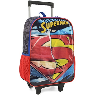 Mochila Escolar Infantil de Rodinhas DC Superman em Poliéster Luxcel - PT 1 UN