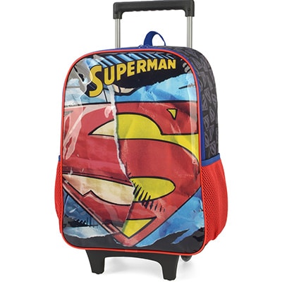 Mochila Escolar Infantil de Rodinhas DC Superman em Poliéster Luxcel - PT 1 UN