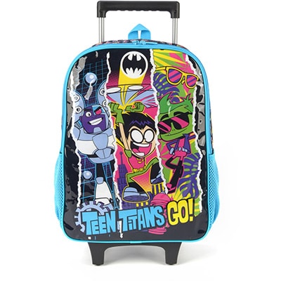 Mochila Escolar Infantil de Rodinhas DC Jovens Titãs Teen Titans Go em Poliéster Luxcel - PT 1 UN