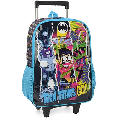 Mochila Escolar Infantil de Rodinhas DC Jovens Titãs Teen Titans Go em Poliéster Luxcel - PT 1 UN