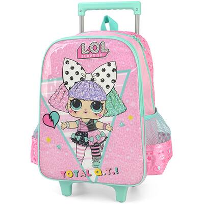 Mochila Escolar Infantil de Rodinhas LOL em Poliéster Luxcel - PT 1 UN