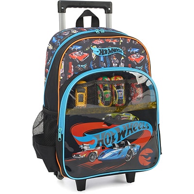 Mochila Escolar Infantil de Rodinhas Hot Wheels Mattel em Poliéster Luxcel - PT 1 UN