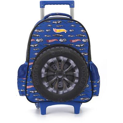 Mochila Escolar Infantil de Rodinhas Hot Wheels Mattel em Poliéster Luxcel - PT 1 UN
