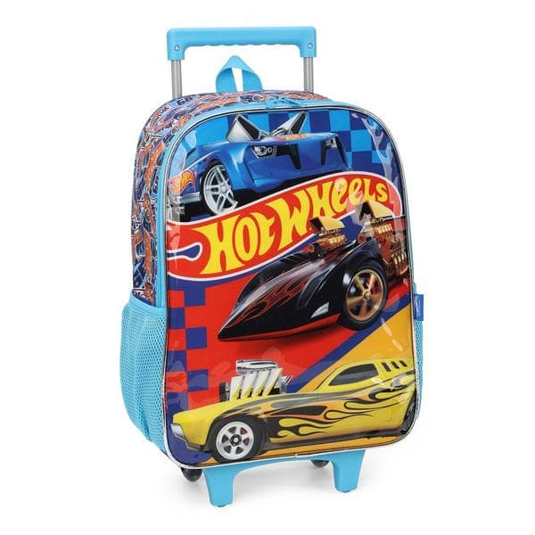 Mochila Escolar Infantil de Rodinhas Hot Wheels Mattel em Poliéster Luxcel - PT 1 UN