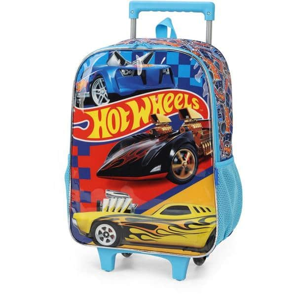 Mochila Escolar Infantil de Rodinhas Hot Wheels Mattel em Poliéster Luxcel - PT 1 UN