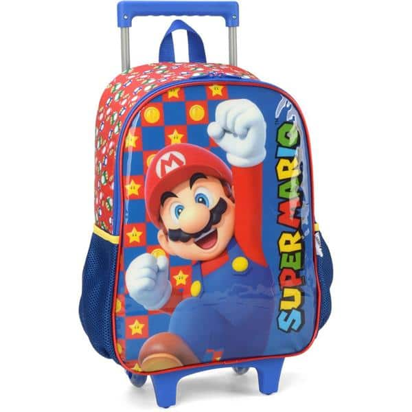 Mochila Escolar Infantil de Rodinhas Super Mario vermelho Luxcel - PT 1 UN