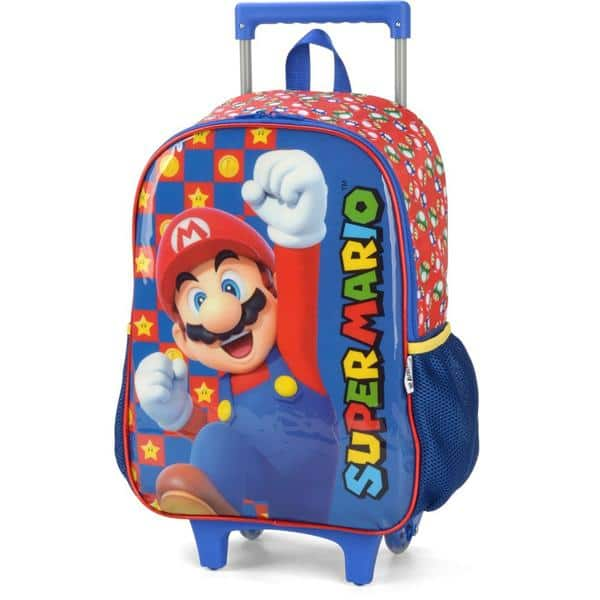 Mochila Escolar Infantil de Rodinhas Super Mario vermelho Luxcel - PT 1 UN