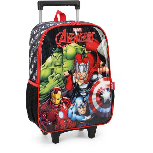 Mochila Escolar Infantil de Rodinhas Marvel Vingadores Avengers em Poliéster Luxcel - PT 1 UN