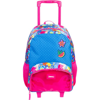 Mochila Escolar Infantil de Rodinhas Floral colorido Sestini - PT 1 UN