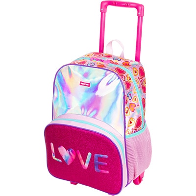 Mochila Escolar Infantil de Rodinhas x Love Poliéster colorido Sestini - PT 1 UN