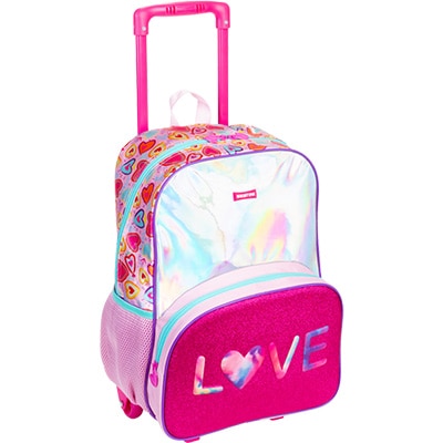 Mochila Escolar Infantil de Rodinhas x Love Poliéster colorido Sestini - PT 1 UN