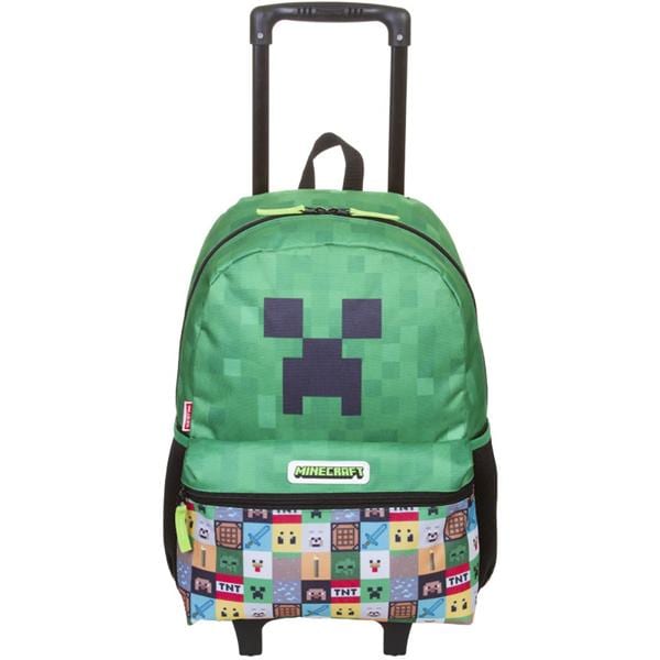 Mochila Escolar Infantil de Rodinhas Minecraft em Poliéster G Sestini - PT 1 UN