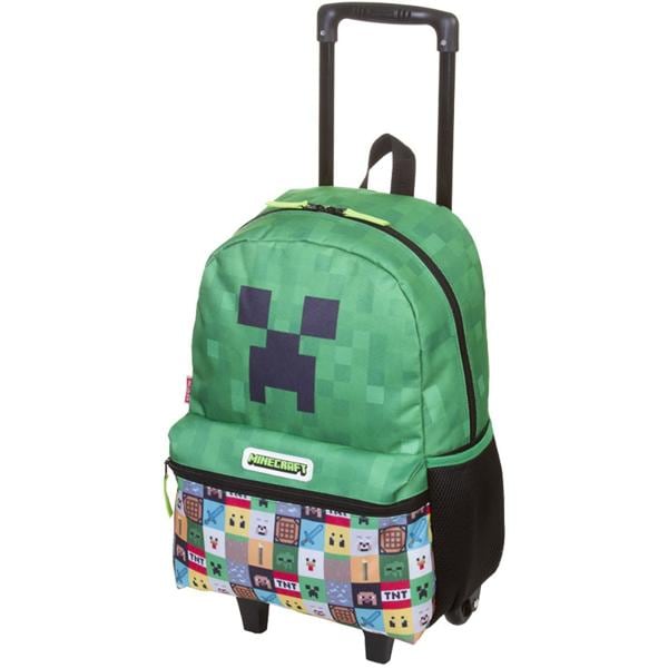 Mochila Escolar Infantil de Rodinhas Minecraft em Poliéster G Sestini - PT 1 UN