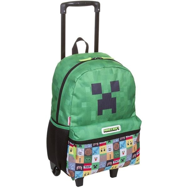 Mochila Escolar Infantil de Rodinhas Minecraft em Poliéster G Sestini - PT 1 UN