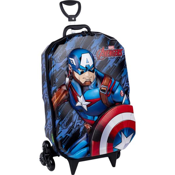 Mochila Escolar Infantil de Rodinhas Marvel Vingadores Avengers Capitão América em EVA Maxtoy - PT 1 UN