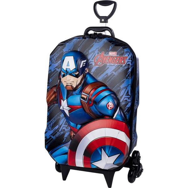 Mochila Escolar Infantil de Rodinhas Marvel Vingadores Avengers Capitão América em EVA Maxtoy - PT 1 UN