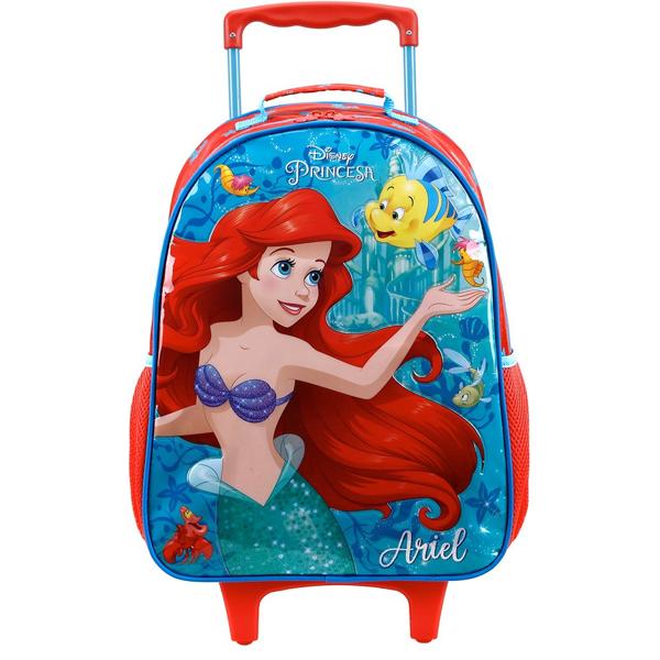 Mochila Escolar Infantil de Rodinhas Disney Princesas Ariel em Poliéster 16" Xeryus - PT 1 UN