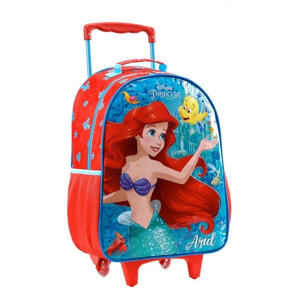 Mochila Escolar Infantil de Rodinhas Disney Princesas Ariel em Poliéster 16" Xeryus - PT 1 UN