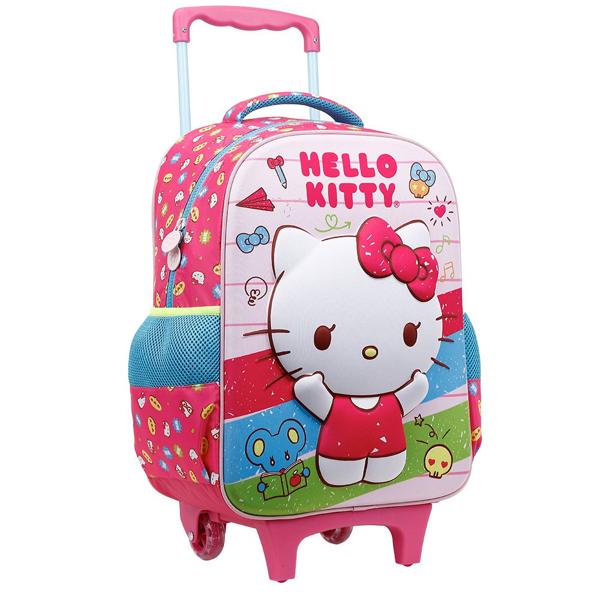 Mochila Escolar Infantil de Rodinhas Hello Kitty em Poliéster Xeryus - PT 1 UN