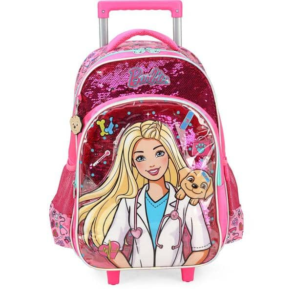 Mochila Escolar Infantil de Rodinhas Barbie Mattel em Poliéster Luxcel - PT 1 UN